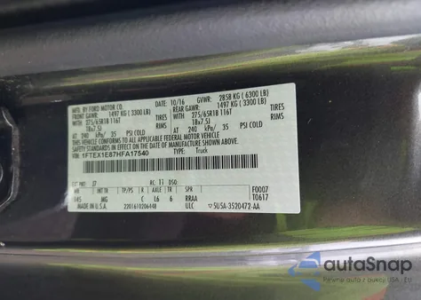 2017 Ford F-150 Xlt z USA, uszkodzony, nr VIN 1FTEX1E87HFA17540